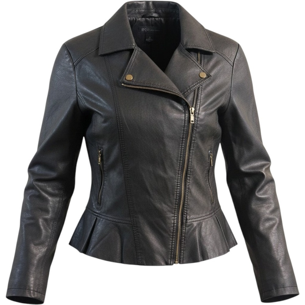 INC International Concepts Black Leather Moto Jacket Womens XL